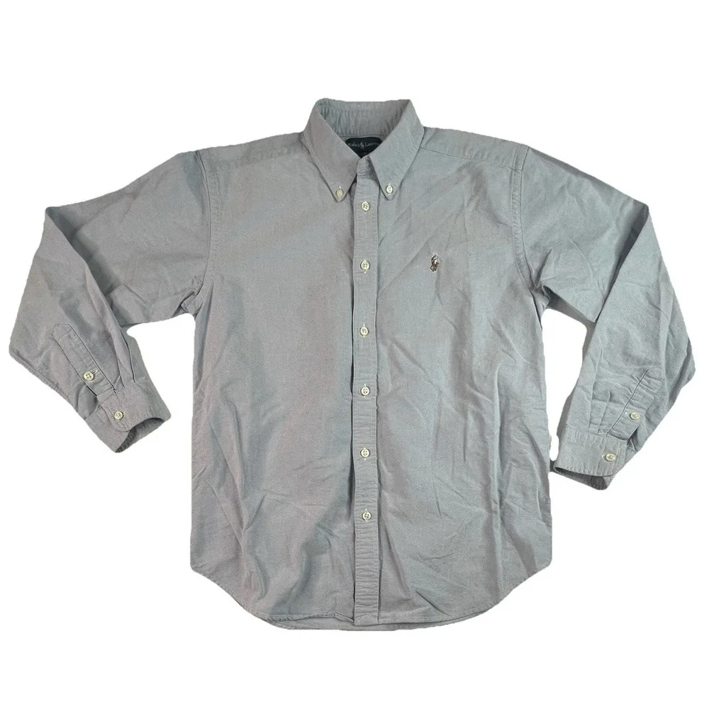 Ralph Lauren Boys Button Down Long Sleeve Shirt Flesh Pony Size 16 Blue
